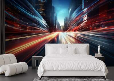 Highway with motion blur to create vision of fast moving cars. Wall mural